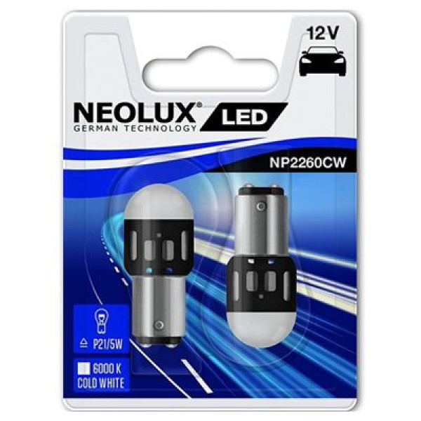 Светодиодные лампы NEOLUX LED P21/5W, 6000K 12V, 2 шт., NP2260CW-02B