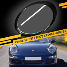 Стекло для фары Porsche 911 (997) (2004-2008) Черная окантовка Левое