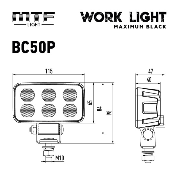 Прожектор светодиодный MTF Light серия MAXIMUM BLACK 9/36В, 30Вт, 3000лм, ECE R10, 1 шт., BC50P