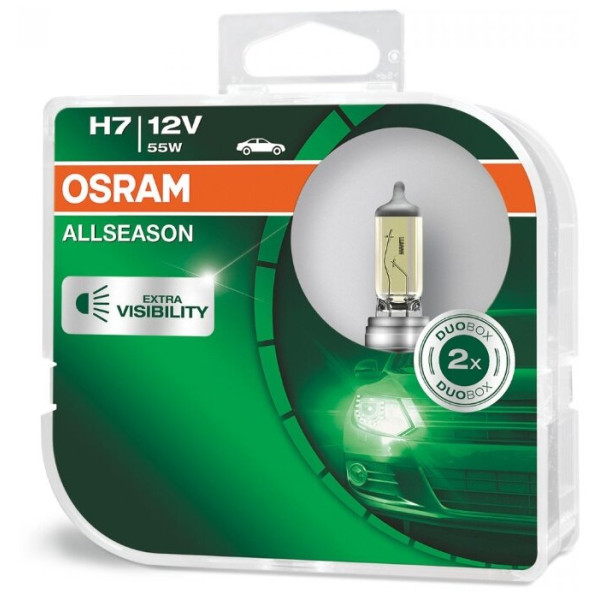Лампа галогенная OSRAM H7 AllSeason 12V 55W, 2шт.