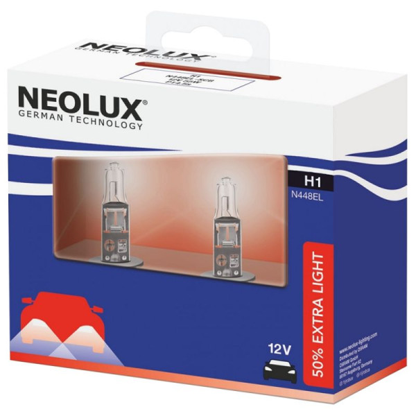 Лампа галогенная Neolux H1 12V-55W (+50% света) Extra Light DuoBox, 2 шт